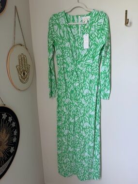 Lilly Pulitzer Green Leaf-Print Long Sleeve Maxi Dress